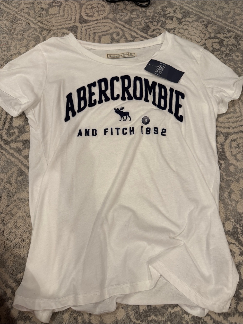 Abercrombie & Fitch White Tee with Navy Logo